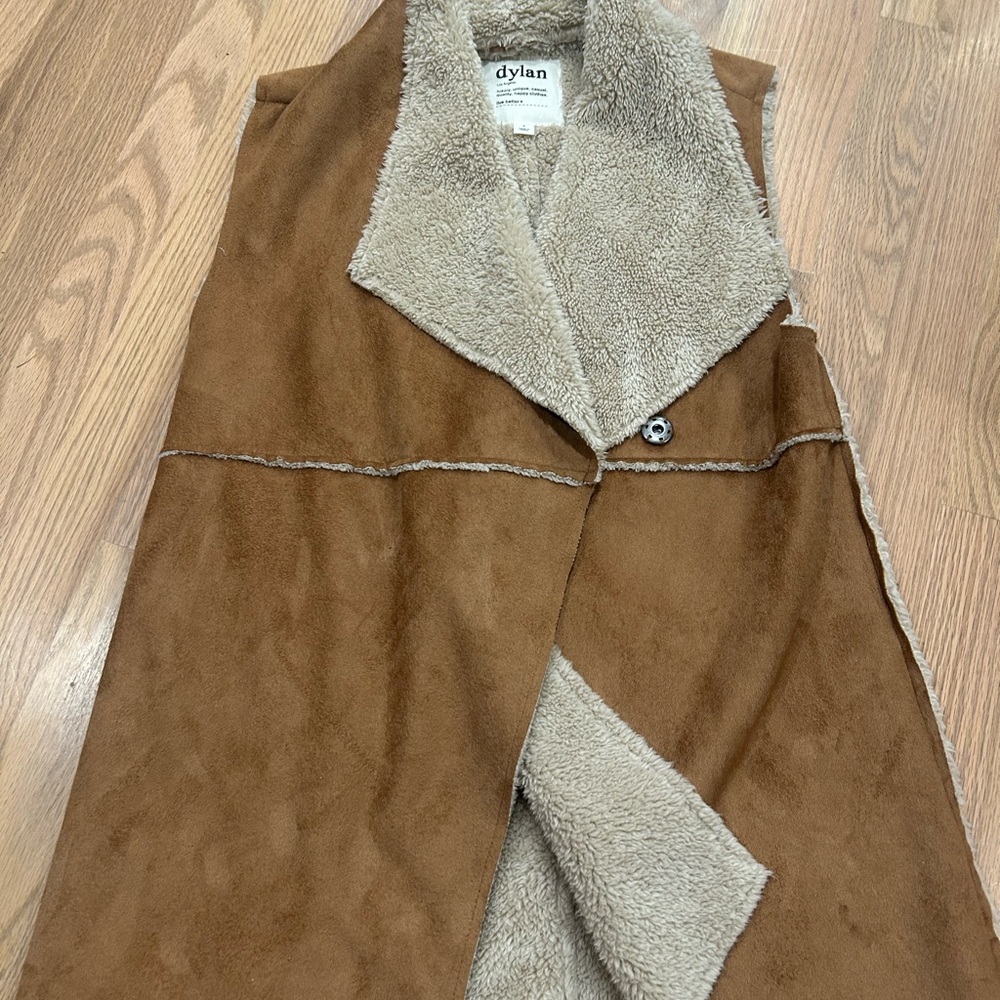 Dylan Women's Faux Suede & Fur Brown Shearling Vest, Size Small
